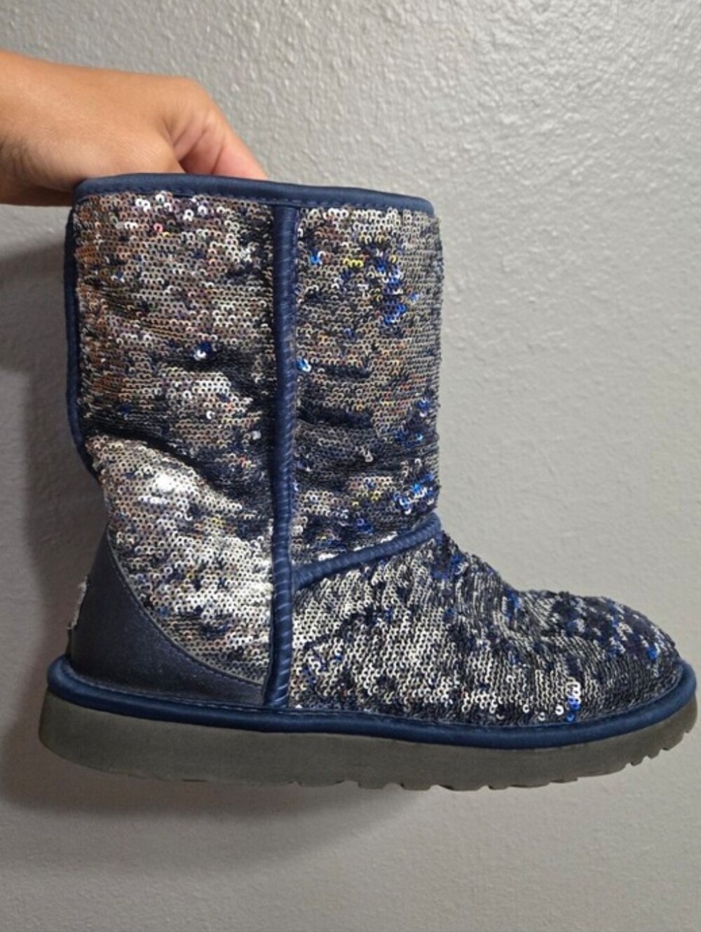 UGG Sequin Navy Blue and Silver Short Boots Size 8
